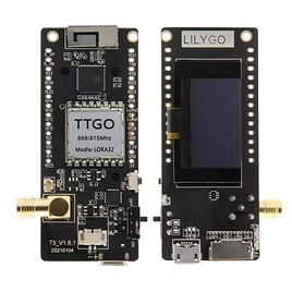 Placa TTGO Lora32 v2, frente e verso